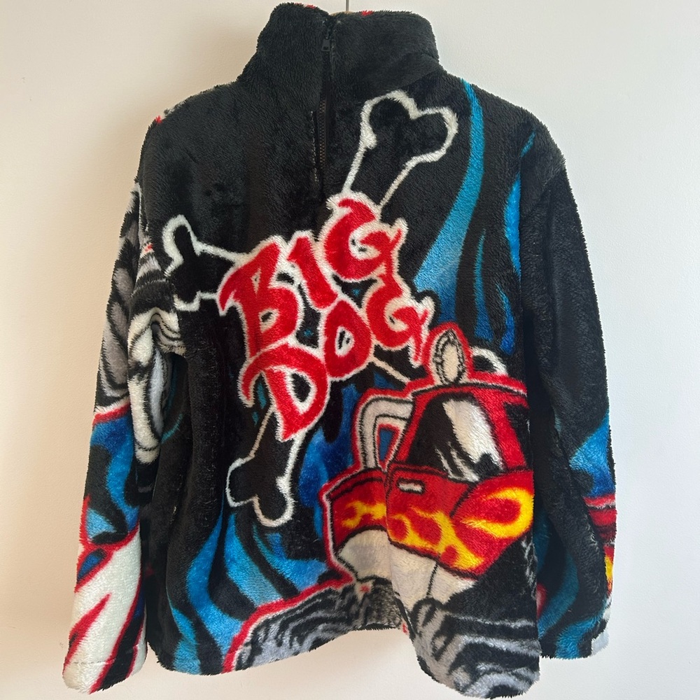 Big Dog Graphic Fuzzy Zip-Up Jacket - Black, Red, Blue